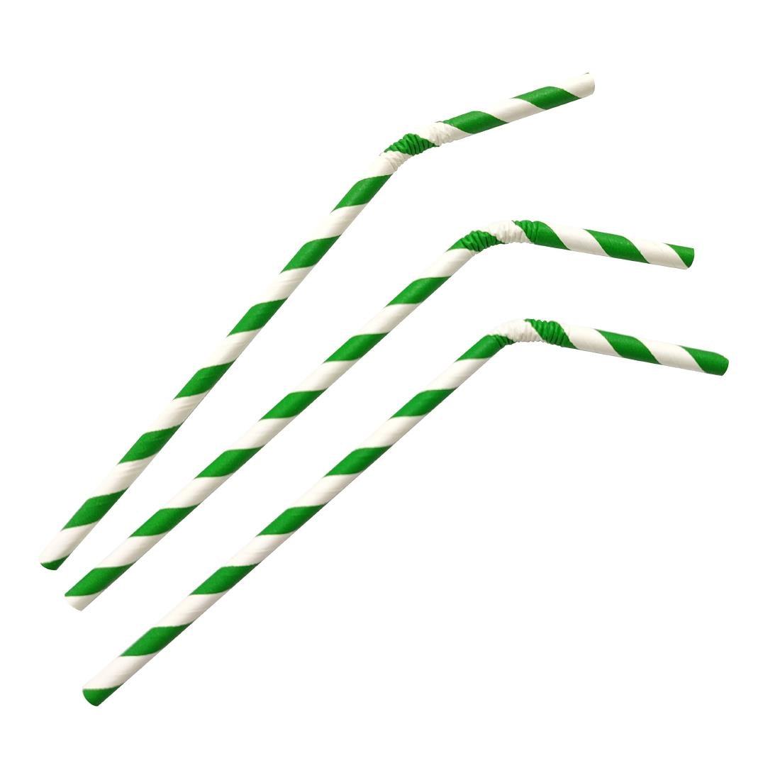 Fiesta Compostable Bendy Paper Straws Green Stripes (Pack of 250) - FB143