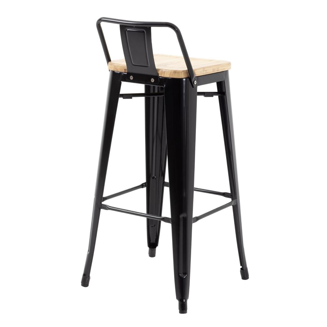 Bolero Bistro Metal High Bar Stool with Wooden Seat Pad and Back Rest Black (Pack of 4) - FB623