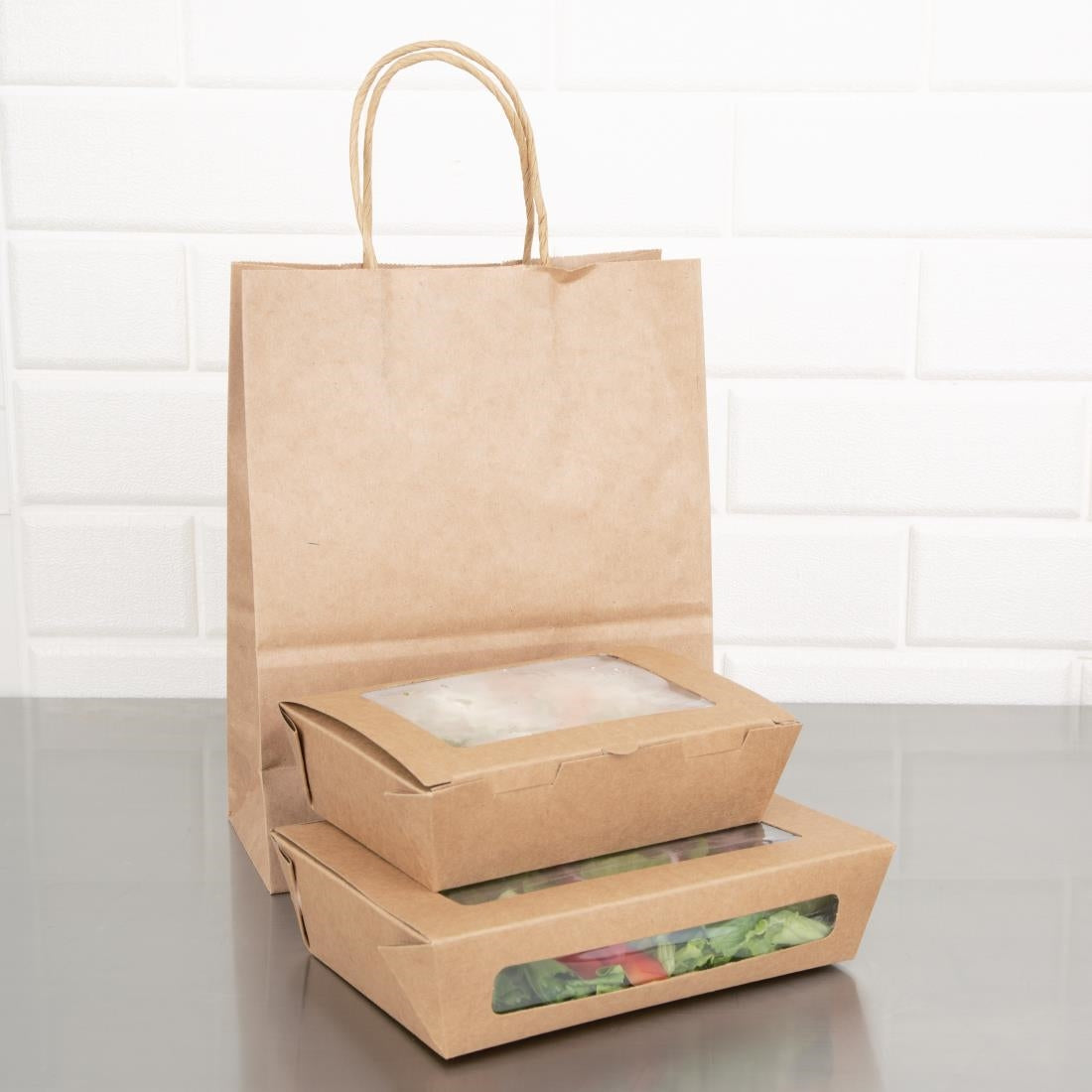 Fiesta Compostable Salad Boxes with PLA Windows 1200ml (Pack of 200) - FB677