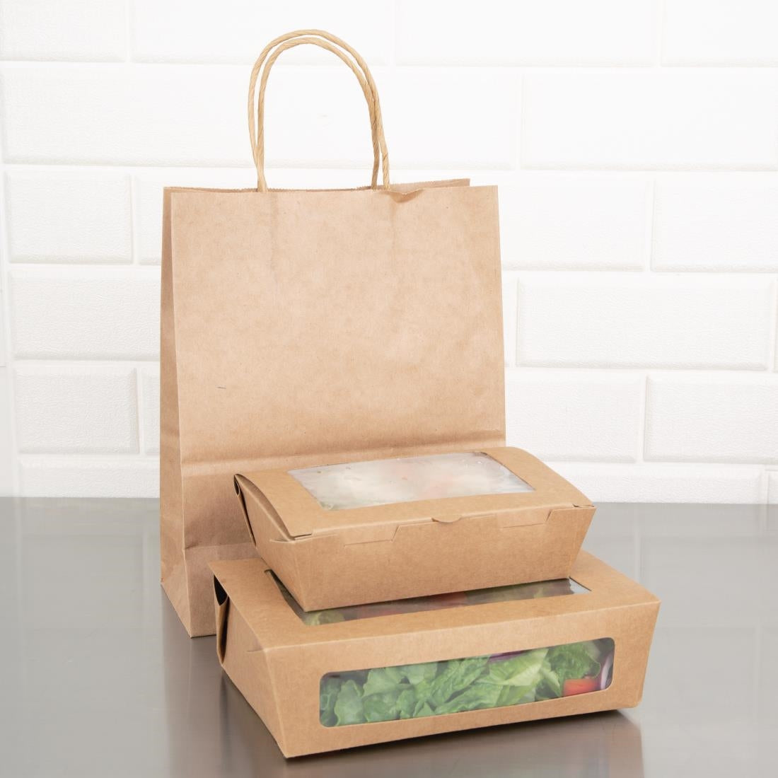 Fiesta Compostable Salad Boxes with PLA Windows 1600ml (Pack of 200) - FB678