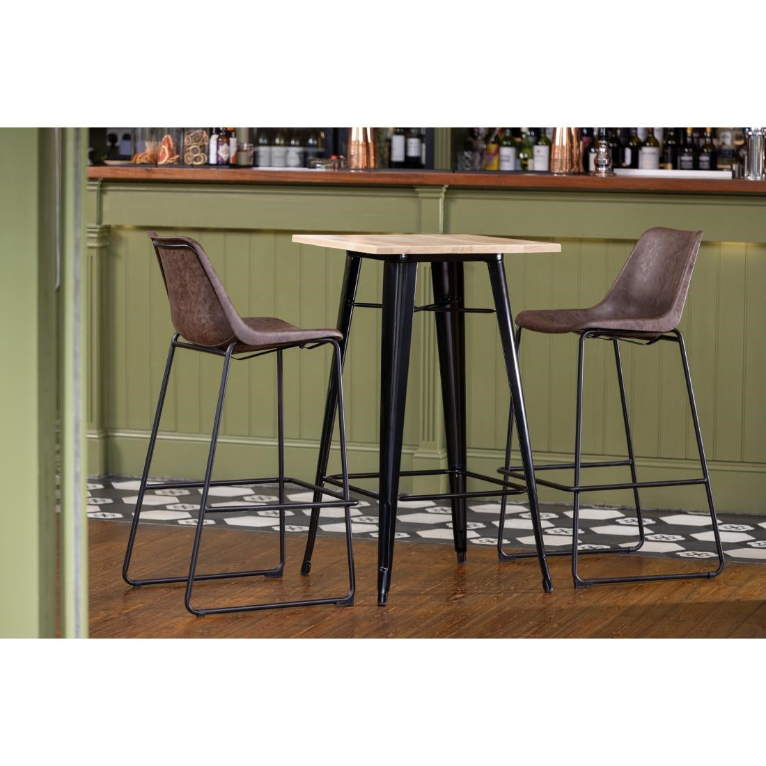 Bolero Bistro Metal Square Bar Table Black with Wooden Top 600mm - FB595