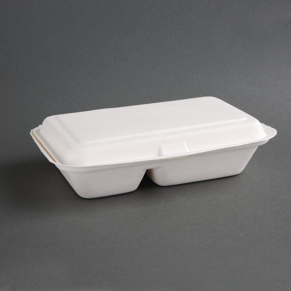 Fiesta Compostable Bagasse Hinged 2-Compartment Food Containers 253mm (Pack of 200) - FC524
