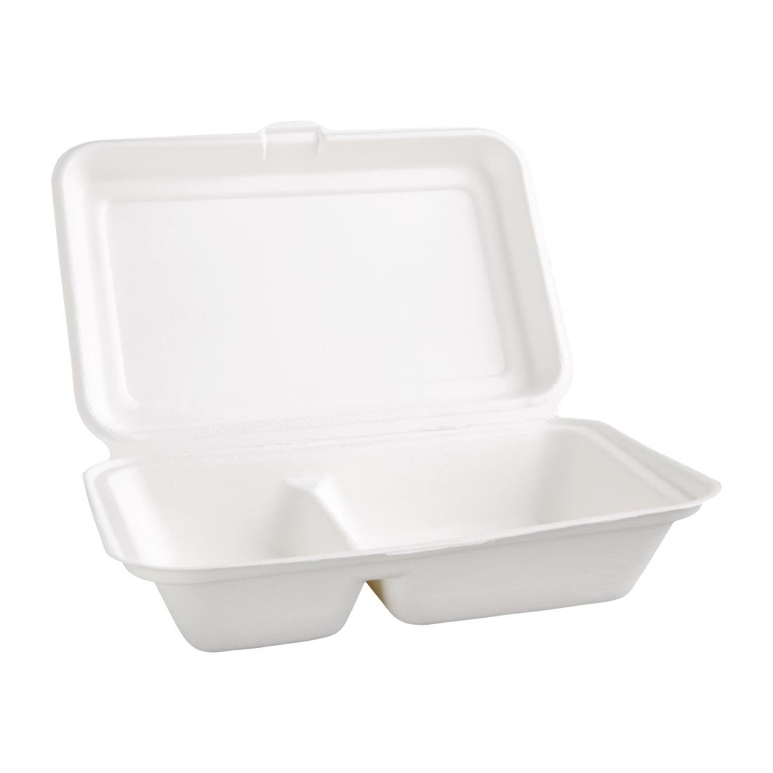 Fiesta Compostable Bagasse Hinged 2-Compartment Food Containers 253mm (Pack of 200) - FC524