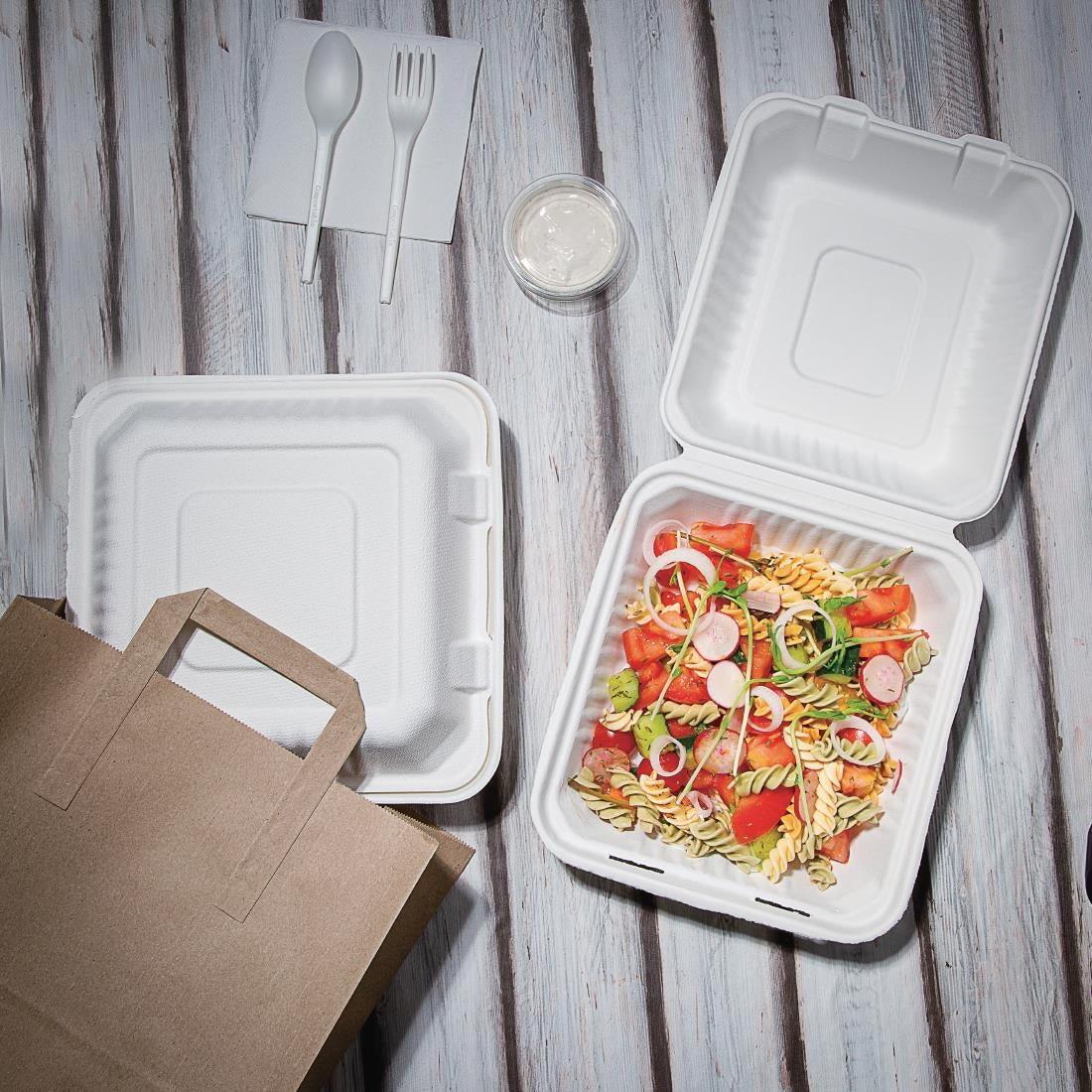 Fiesta Compostable Bagasse Hinged Food Containers 223mm (Pack of 200) - FC525