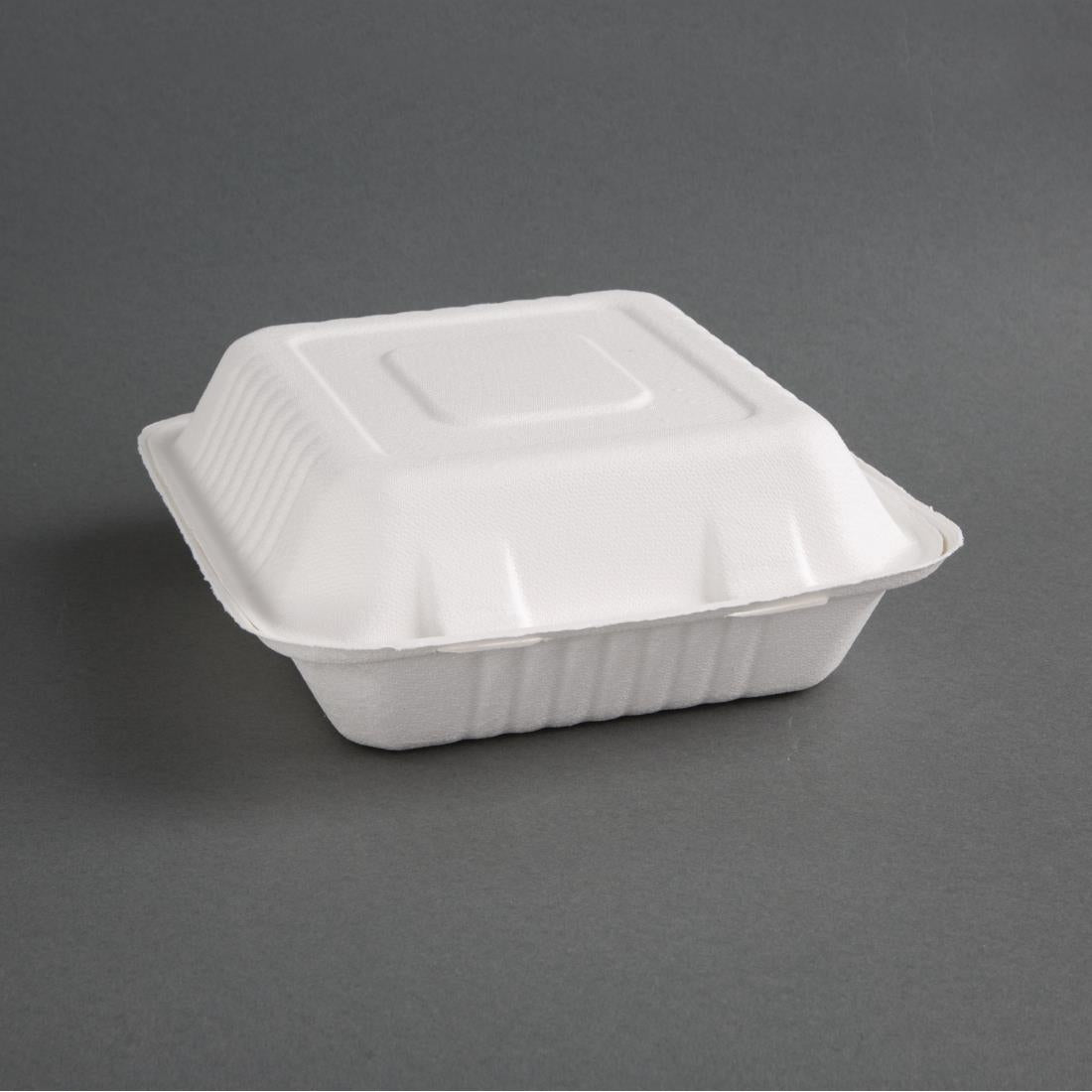 Fiesta Compostable Bagasse Hinged 3-Compartment Food Containers 201mm (Pack of 200) - FC526