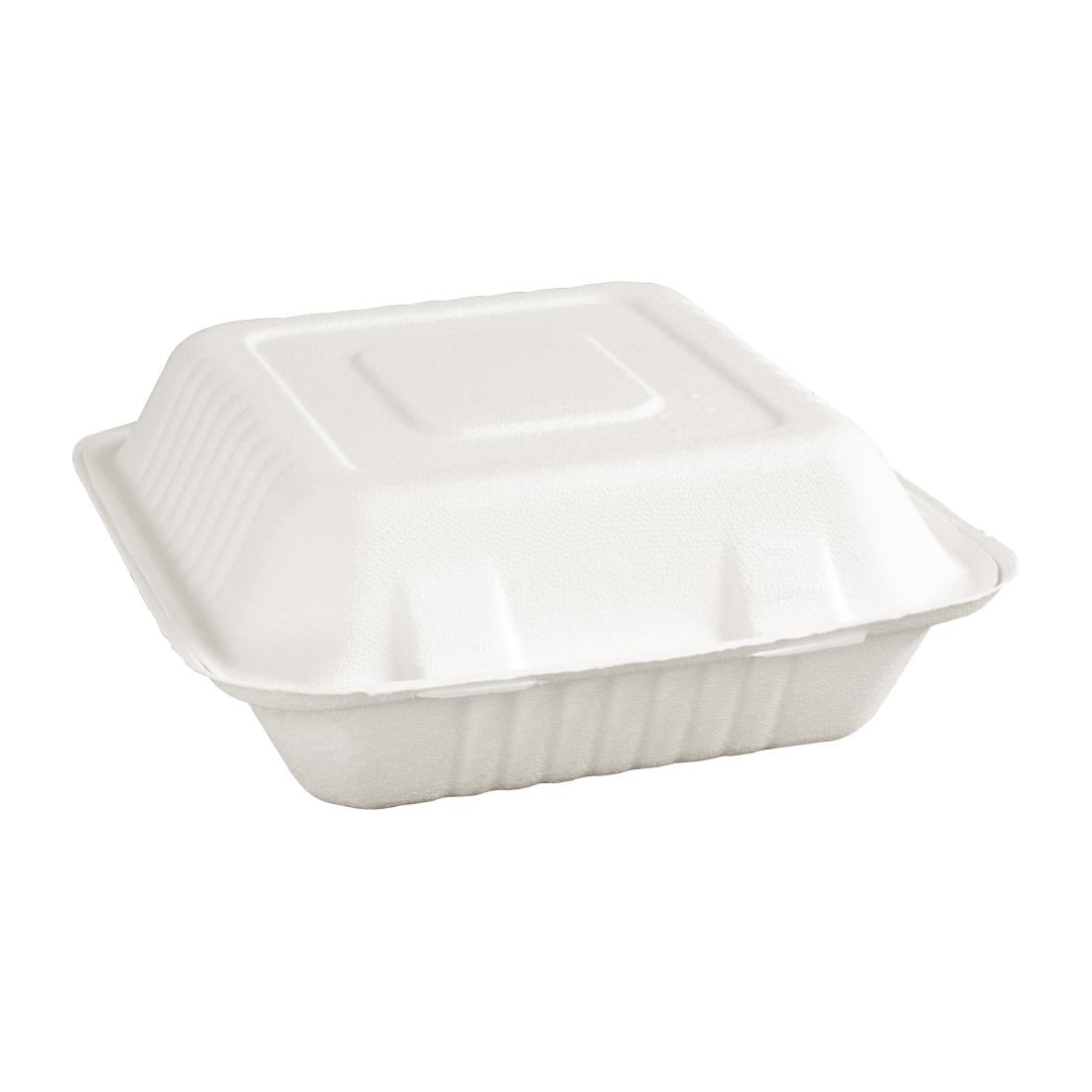 Fiesta Compostable Bagasse Hinged 3-Compartment Food Containers 201mm (Pack of 200) - FC526