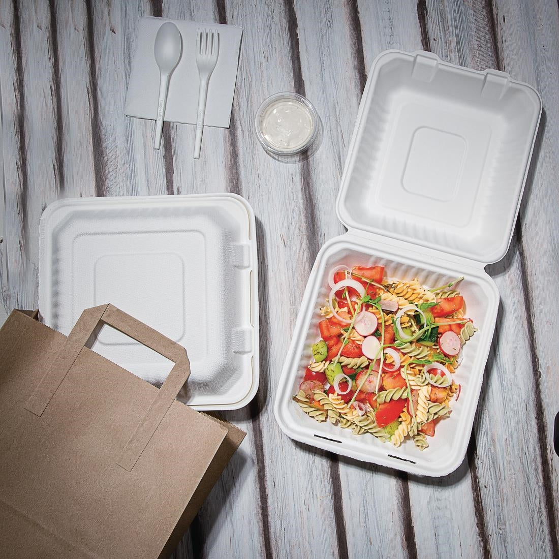 Fiesta Compostable Bagasse Hinged Food Containers 236mm (Pack of 200) - FC527