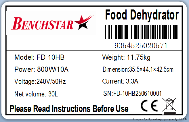 Benchstar Food Dehydrator with 10 trays - FD-10HB