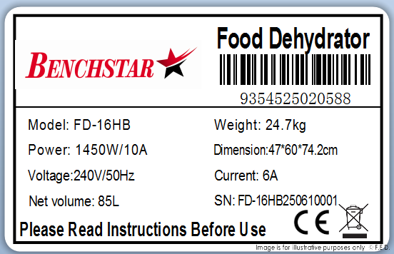 Benchstar Food Dehydrator with 16 trays - FD-16HB