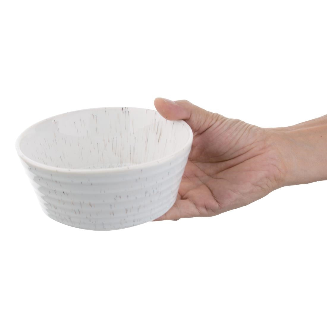 Olympia Cavolo Flat Round Bowls White Speckle 143mm (6 Pack) - FD900