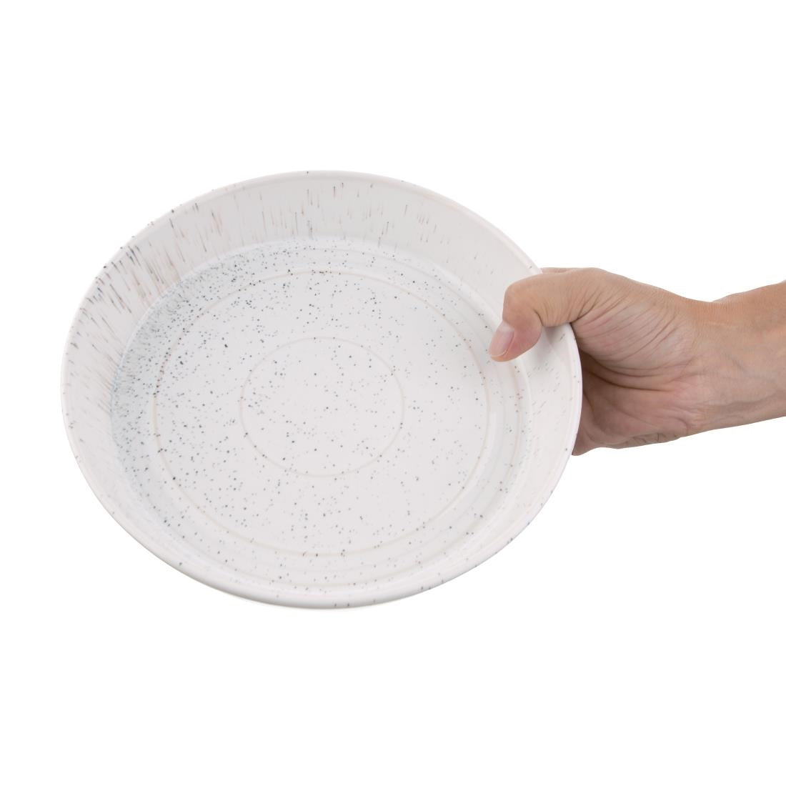 Olympia Cavolo Flat Round Bowls White Speckle 220mm (4 Pack) - FD901
