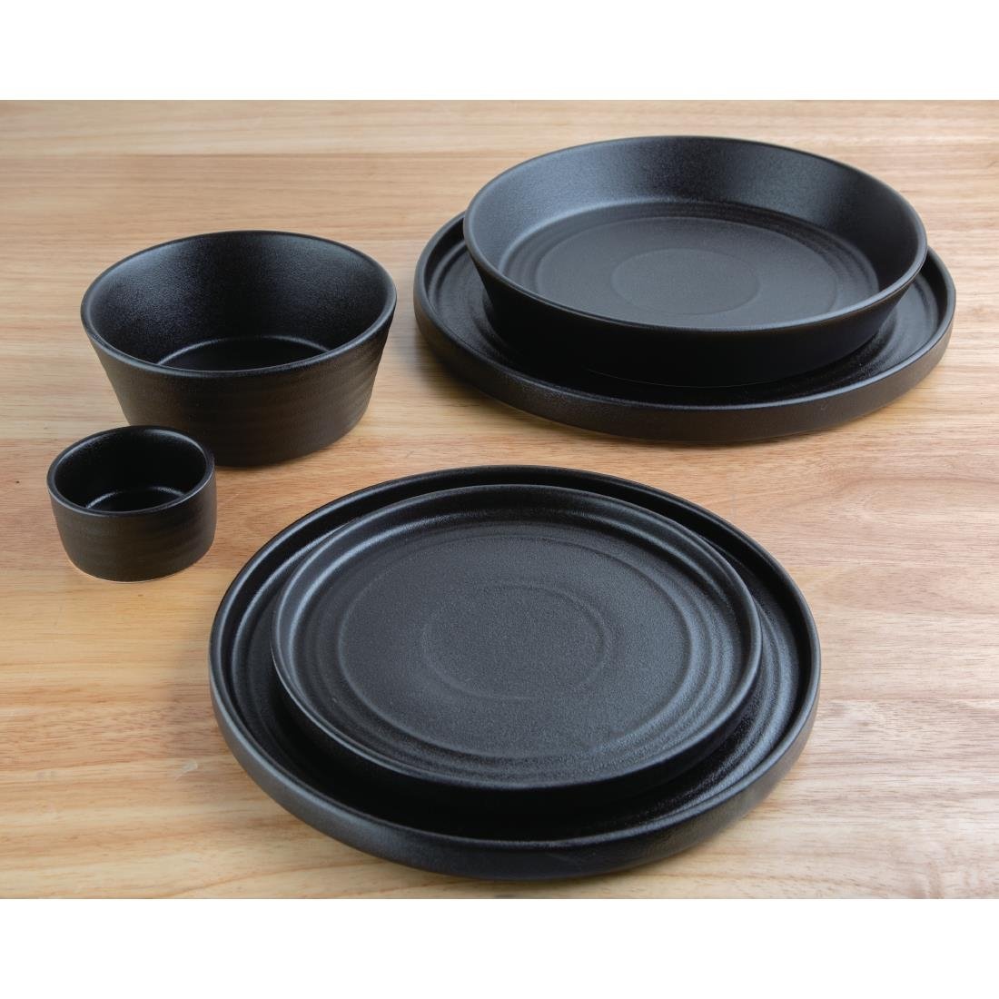 Olympia Cavolo Textured Black Flat Round Plate 220(Ø Pack)mm (6 Pack) - FD909