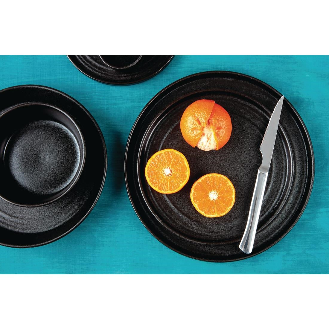 Olympia Cavolo Textured Black Flat Round Plate 180mm (6 Pack) - FD908