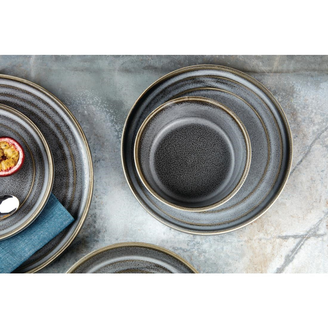 Olympia Cavolo Flat Round Bowls Charcoal Dusk 143mm (6 Pack) - FD918