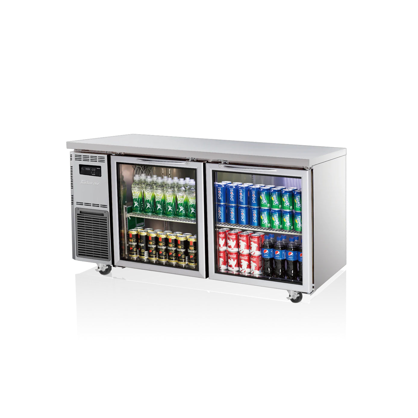 Turbo Air Undercounter 2 Glass Door Fridge 1500mm Width x 600mm Depth KGR15-2S-N