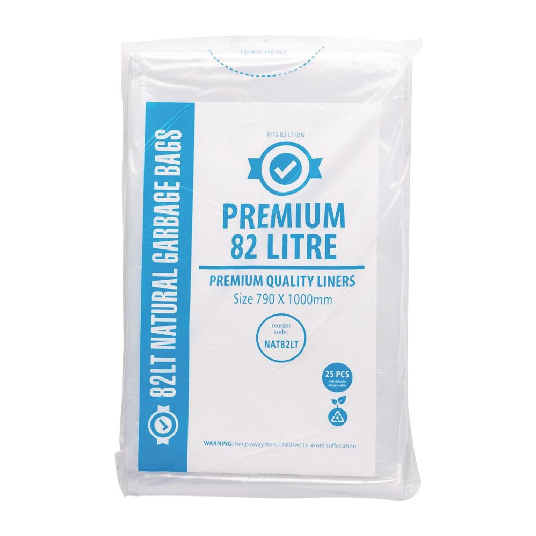 Jantex Premium Food Safe Garbage Bags Clear 82Ltr (Pack of 25) - FL885