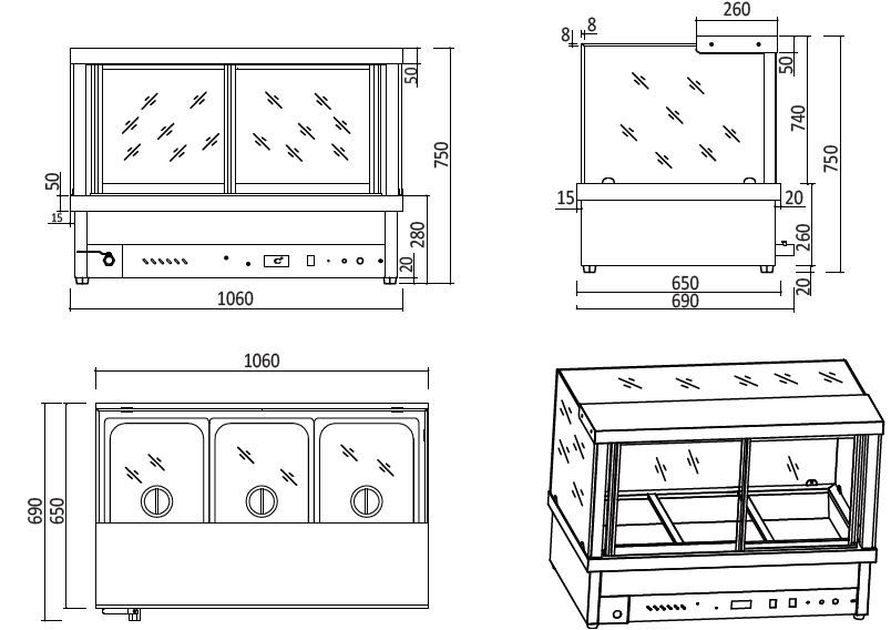 Cookrite 1/2 pans - 4 included Dry Hot Food Display 730 MM CRD 4 CRD-4