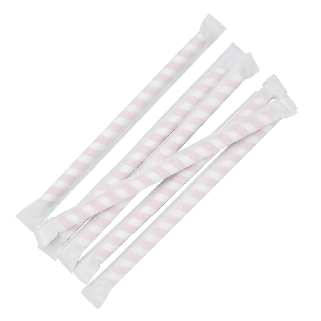 Fiesta Compostable Individually Wrapped Paper Smoothie Straws Red Stripes (Pack of 250) - FP443