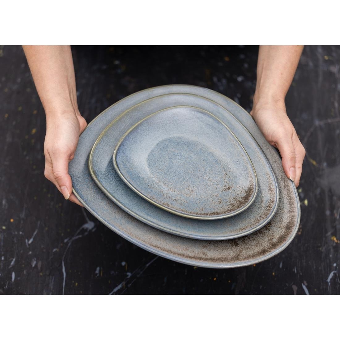 Olympia Ember Blue Triangle Plates 250mm (6 Pack) - FU179