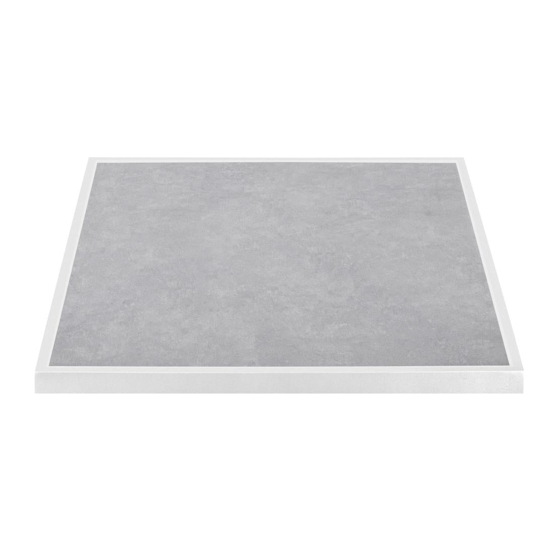 Bolero Light Grey Stone Effect Outdoor Tempered Glass Table Top White Trim 700mm - FU514