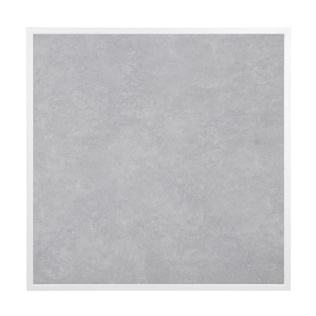 Bolero Light Grey Stone Effect Outdoor Tempered Glass Table Top White Trim 700mm - FU514