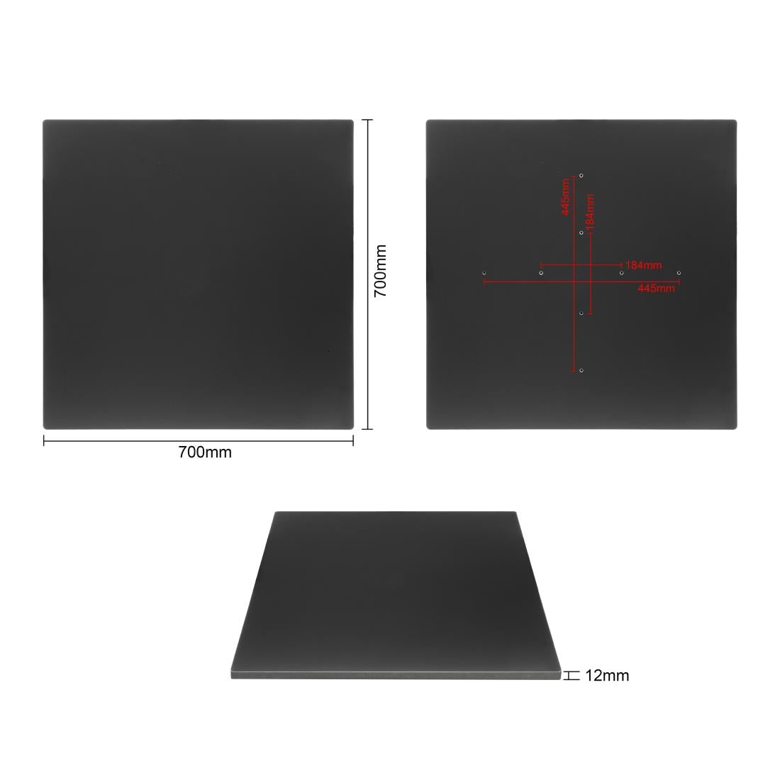 Bolero Matte Black Square Outdoor Table Top 700mm - FU530