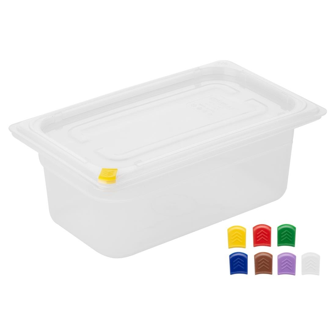 Hygiplas Click PP 1/4 GN Container with Lid & 7 Colour Clips 100mm 2.5Ltr (4 Pack) - FZ095