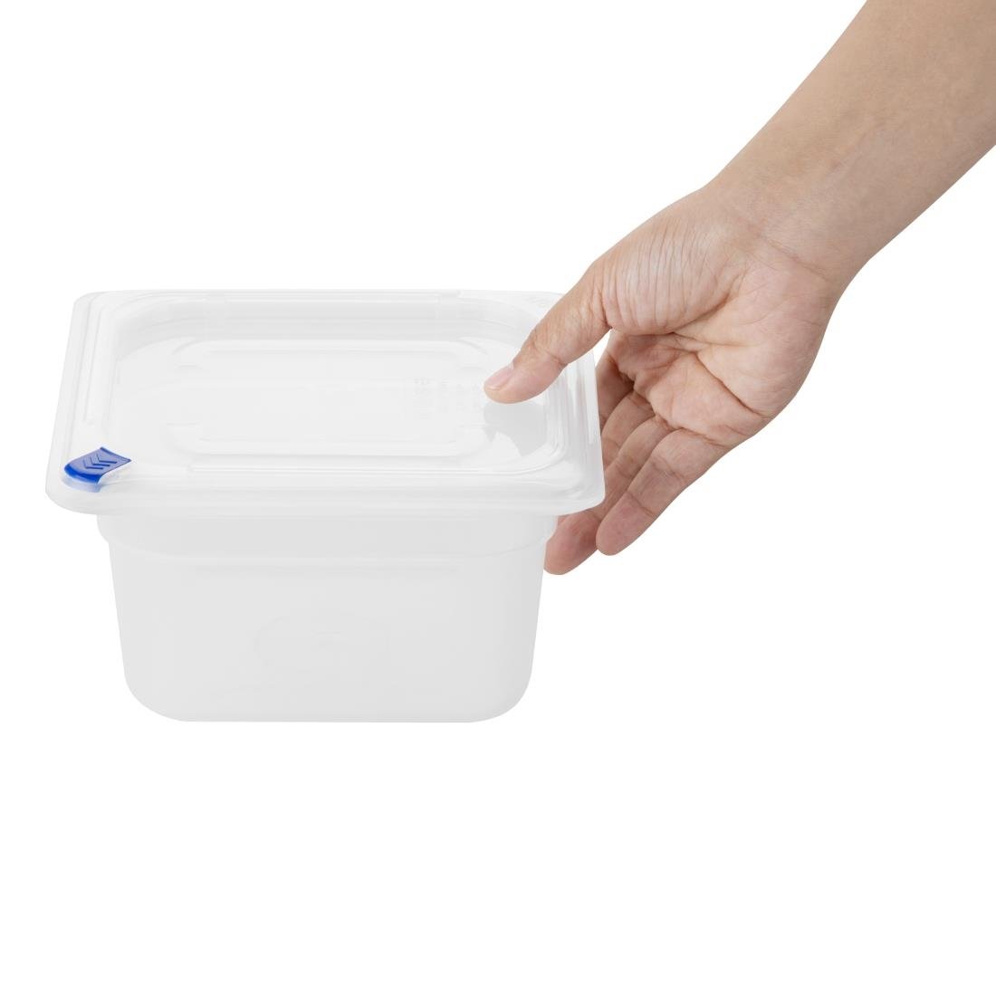 Hygiplas Click PP 1/6 GN Container with Lid & 7 Colour Clips 100mm 1.5Ltr (4 Pack) - FZ097