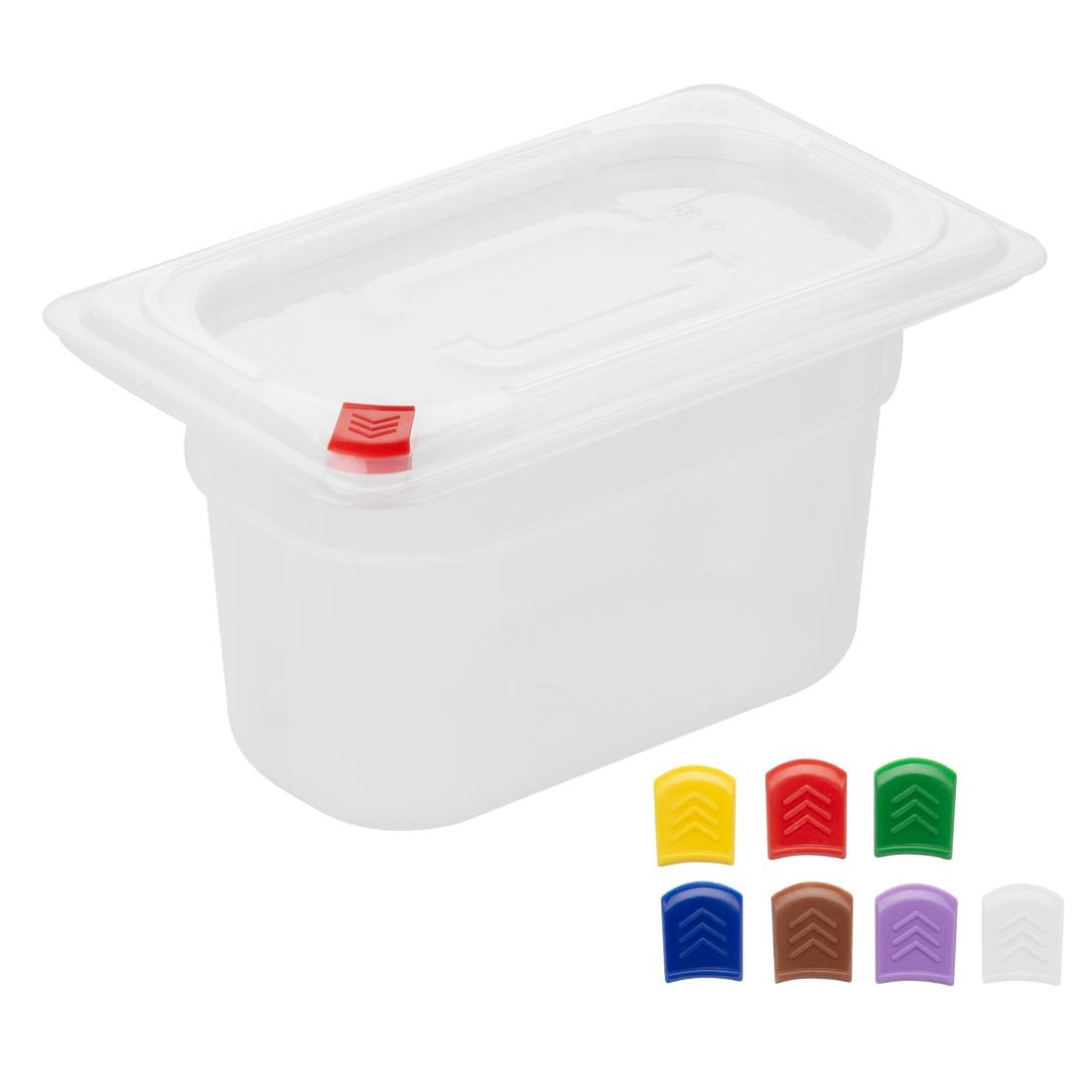 Hygiplas Click PP 1/9 GN Container with Lid & 7 Colour Clips 100mm 0.85Ltr (4 Pack) - FZ099