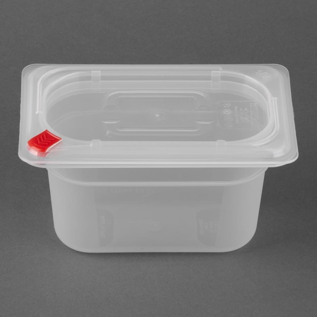 Hygiplas Click PP 1/9 GN Container with Lid & 7 Colour Clips 100mm 0.85Ltr (4 Pack) - FZ099