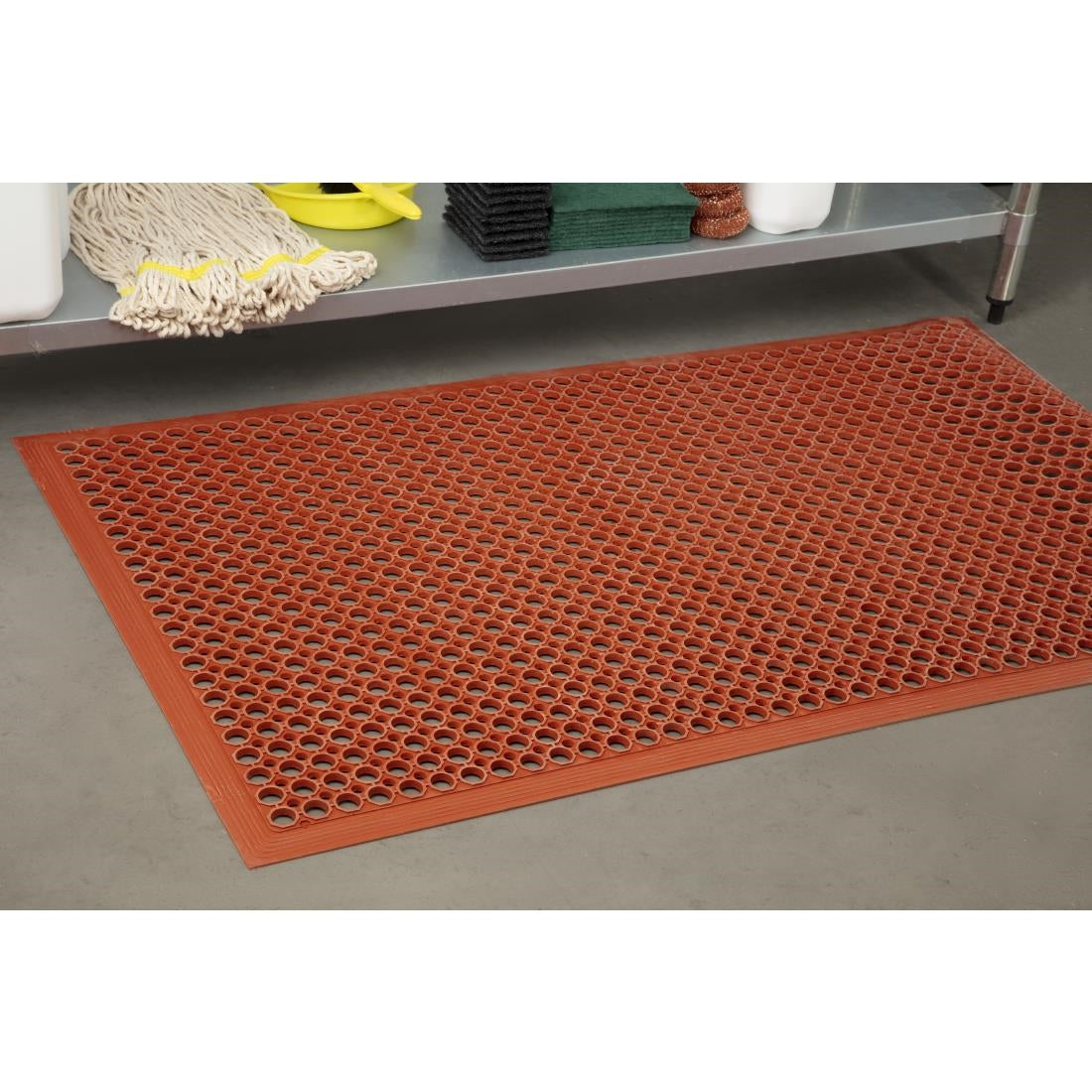 Jantex Rubber Grease-resistant Anti-Fatigue Mat Red - 1500 x 900mm - GF017