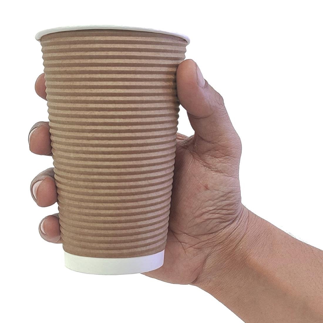 Fiesta Recyclable Takeaway Coffee Cups Ripple Wall Kraft 450ml (Pack of 25) - GF025