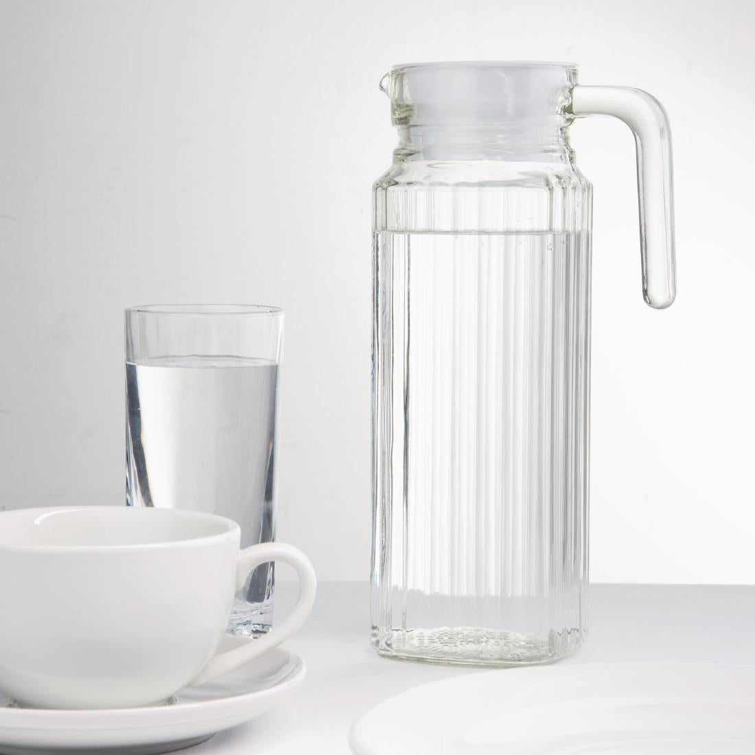 Olympia Ribbed Glass Jugs 1Ltr (6 Pack) - GF922