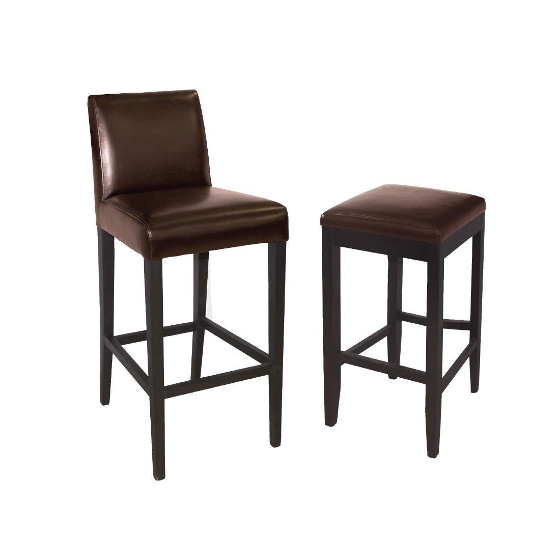 Bolero Dark Brown Faux Leather Wooden Bar Stool - GG652