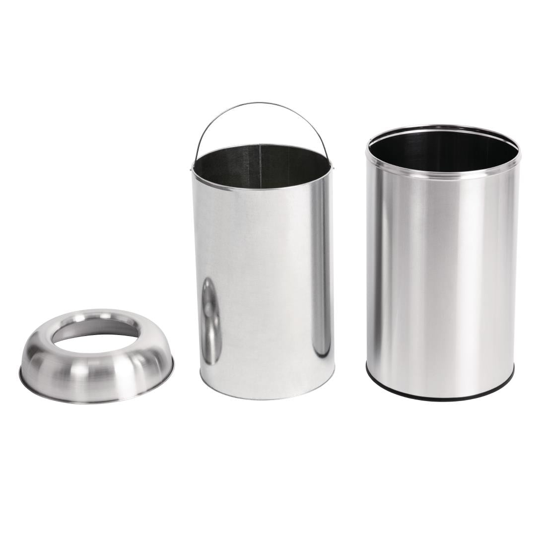 Bolero Stainless Steel Open Lid Bullet Bin Silver 40 Litre - GK972