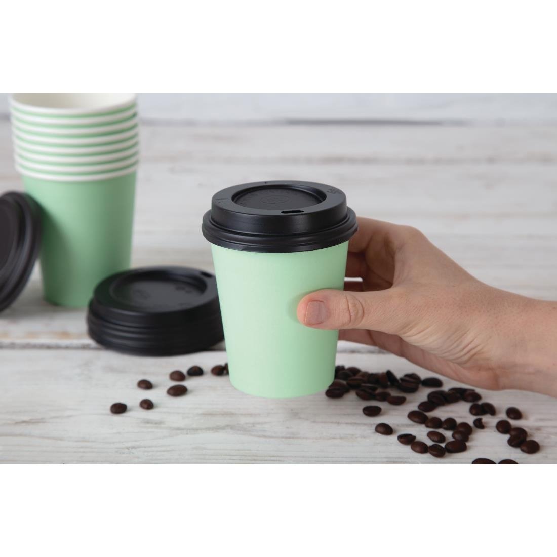 Fiesta Recyclable Takeaway Coffee Cups Single Wall Turquoise 225ml (Pack of 1000) - GP403