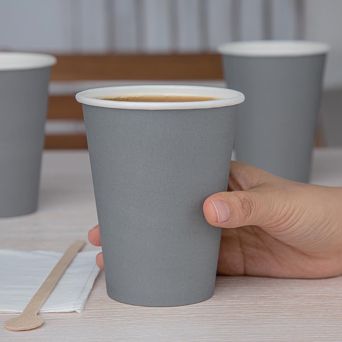 Fiesta Recyclable Takeaway Coffee Cups Single Wall Charcoal 340ml (Pack of 1000) - GP416