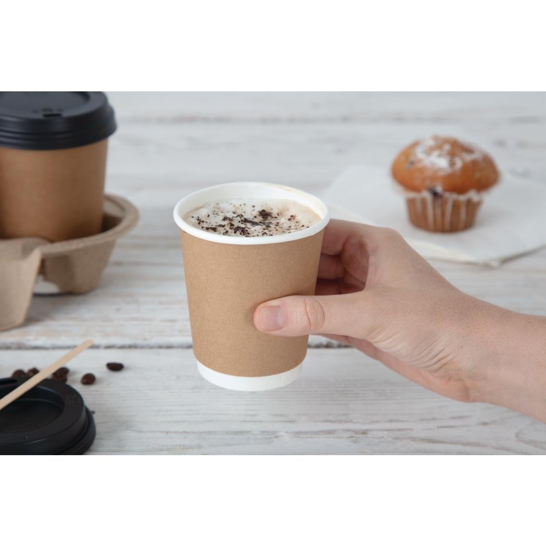 Fiesta Recyclable Takeaway Coffee Cups Double Wall Kraft 225ml (Pack of 500) - GP439