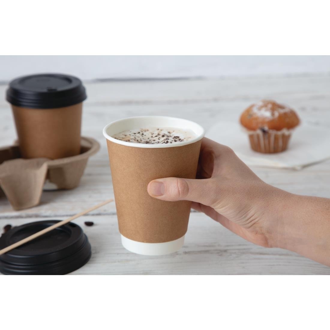 Fiesta Recyclable Coffee Cup Lids Black 340ml and 455ml (Pack of 50) - CW717