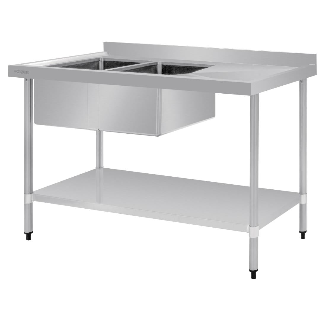 Vogue Double Bowl Sink R/H Drainer - 1500mm 90mm Drain - HC904