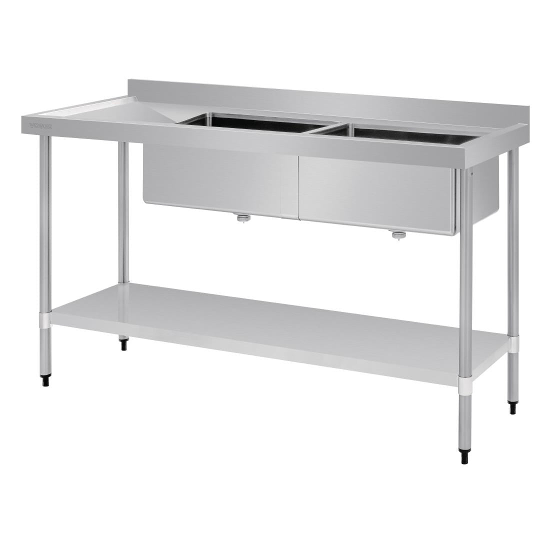 Vogue Double Bowl Sink L/H Drainer - 1800mm 90mm Drain - HC908