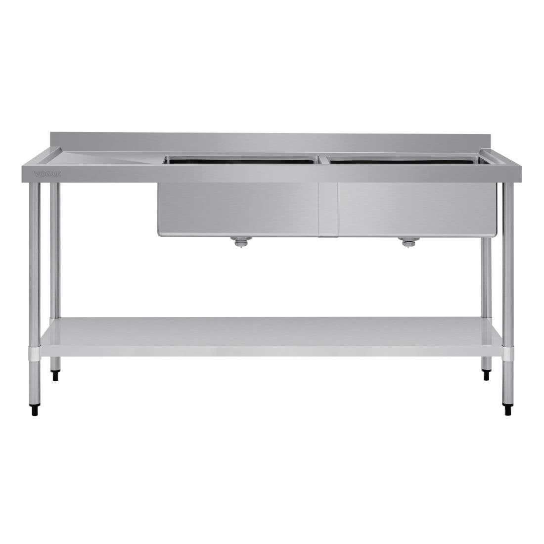 Vogue Double Bowl Sink L/H Drainer - 1800mm 90mm Drain - HC908