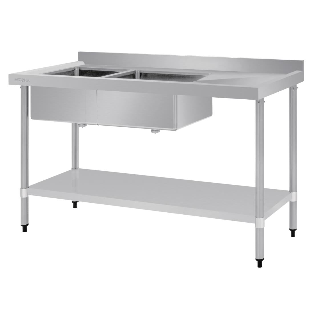 Vogue Double Bowl Sink R/H Drainer - 1500mm x 700mm 90mm Drain - HC916