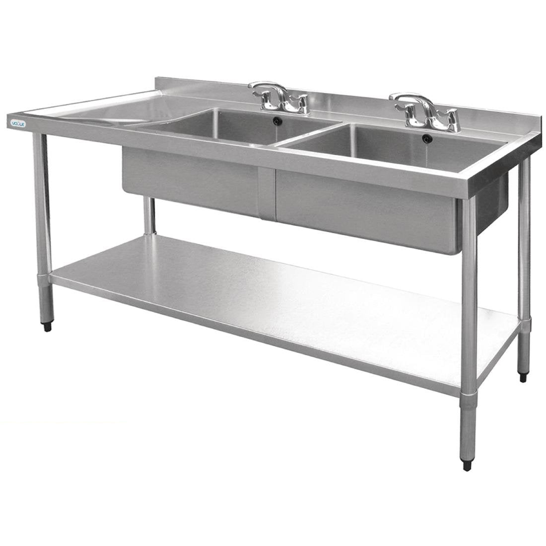 Vogue Double Bowl Sink L/H Drainer - 1800mm x 700mm 90mm Drain - HC920