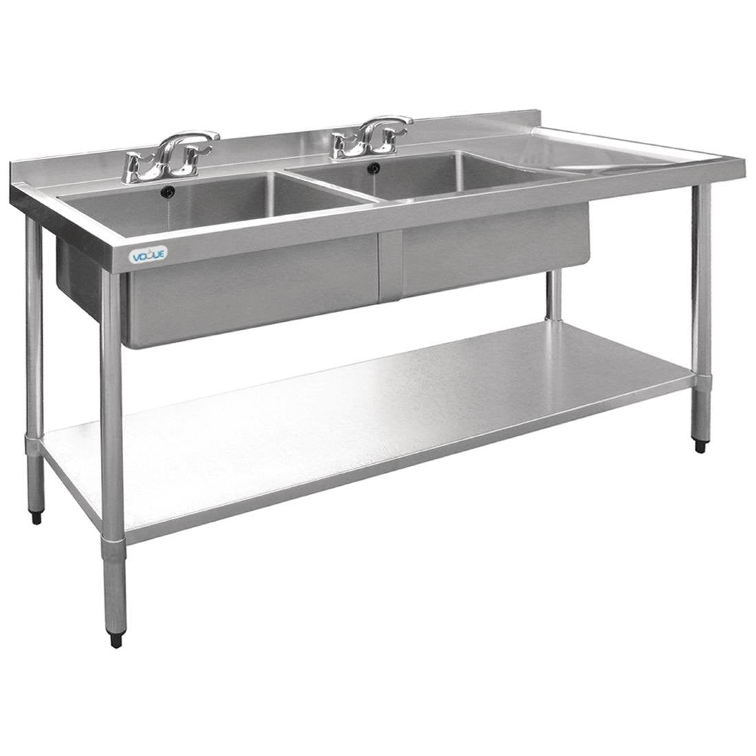 Vogue Double Bowl Sink R/H Drainer - 1800mm x 700mm 90mm Drain - HC919