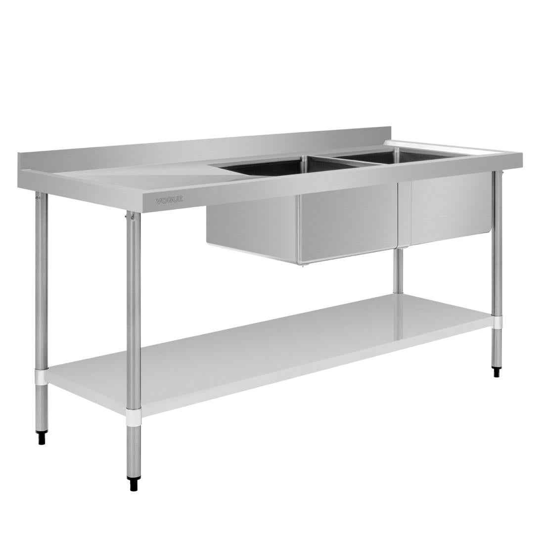 Vogue Double Bowl Sink L/H Drainer - 1800mm x 700mm 90mm Drain - HC920