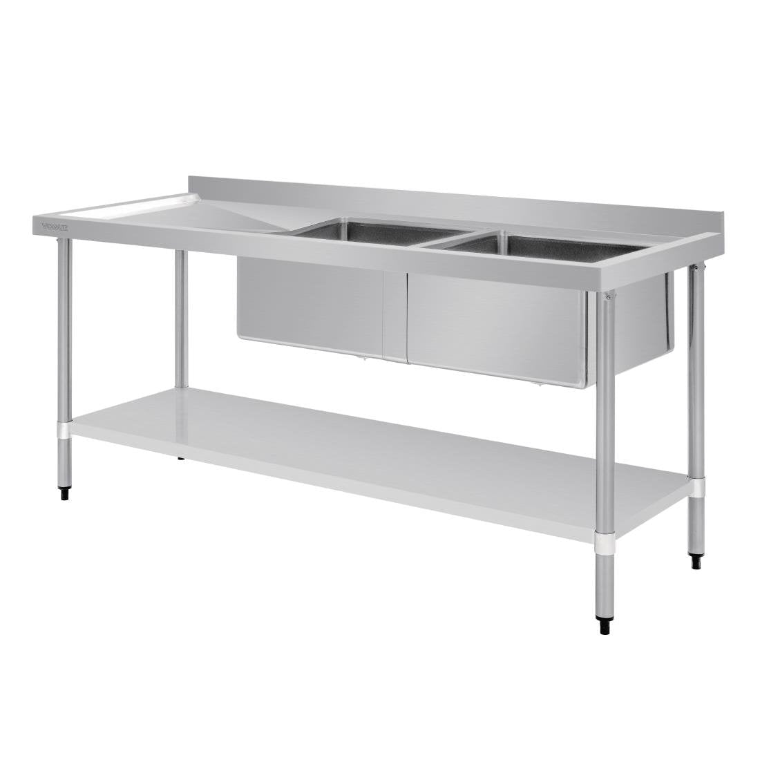 Vogue Double Bowl Sink L/H Drainer - 1800mm x 700mm 90mm Drain - HC920