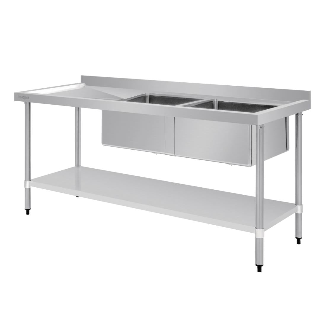 Vogue Double Bowl Sink L/H Drainer - 1800mm x 700mm 90mm Drain - HC920