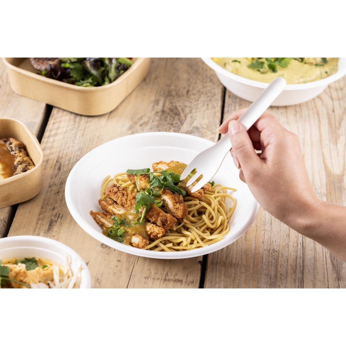 Fiesta Compostable Paper Forks 155mm (100 Pack) - HT483