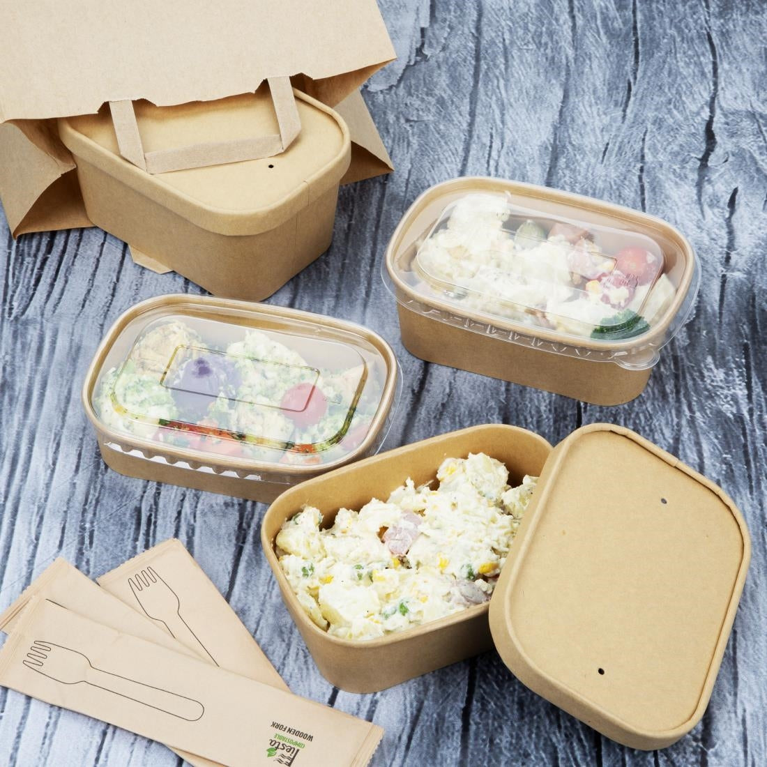 Fiesta Recyclable PET Lids for Rectangular Containers (300 Pack) - HW626